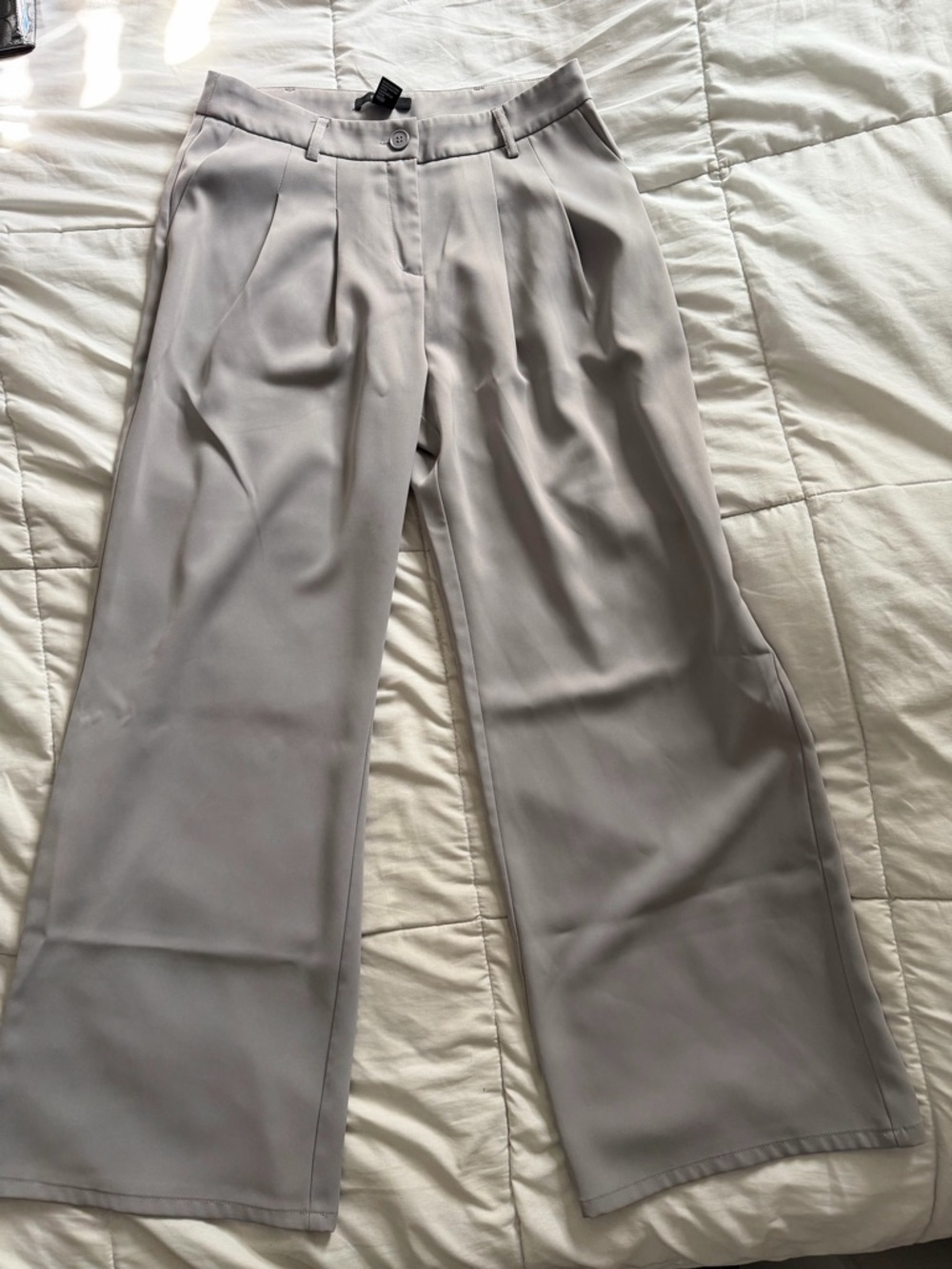 Forever 21 Light Gray Wide-Leg Pleated Pants